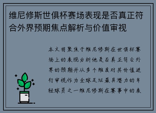 维尼修斯世俱杯赛场表现是否真正符合外界预期焦点解析与价值审视 维尼修斯世俱杯赛场表现是否真正符合外界预期焦点解析与价值审视